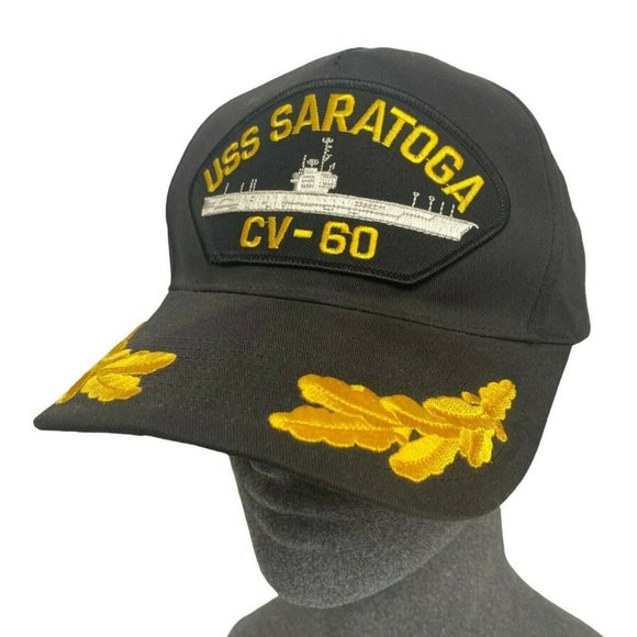 USS Saratoga CV-60 Hat Cap Solid Black Twill Scrambled Eggs CV60 US Navy VGUC - Picture 1 of 8